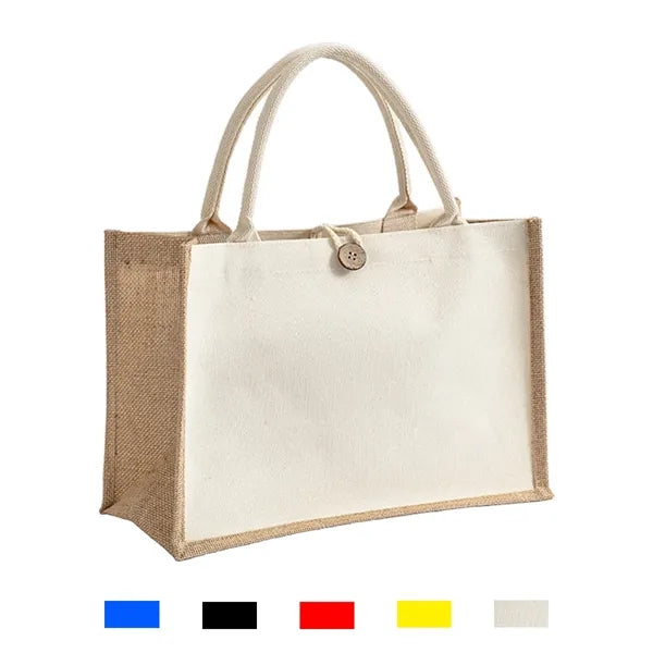 Canvas Linen Eco-Friendly Flat Bottom Button Tote Bag