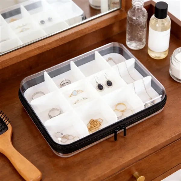 Zippered Fabric Storage Box with Clear Window & Compartments