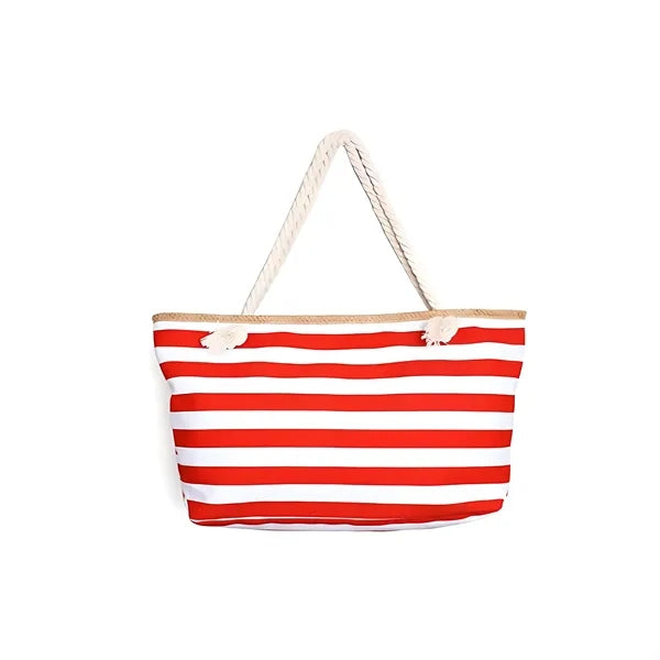 Oversized Weathered-Stripe Canvas Tote Bag with Rope Handles