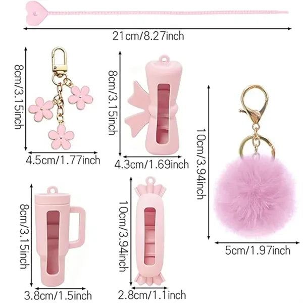 Mini Lipstick Holder Keychain 4-Piece Set