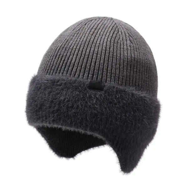 Fleece-Lined Knit Beanie with Ear Flaps