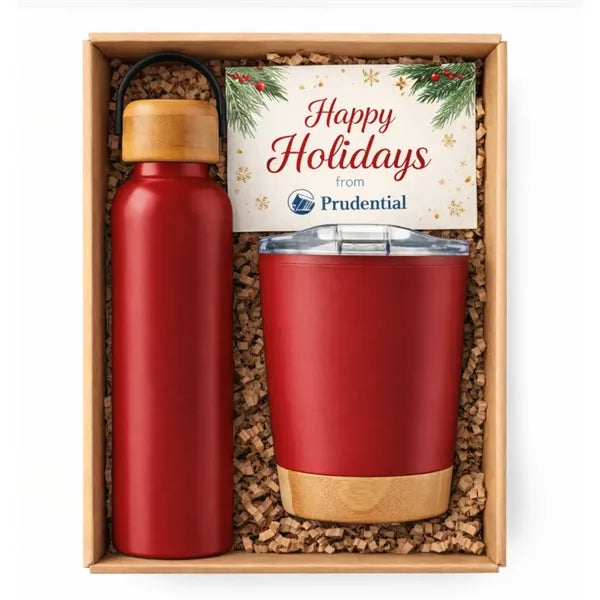 Drink-ware Gift Set with Bamboo Accents Boxed