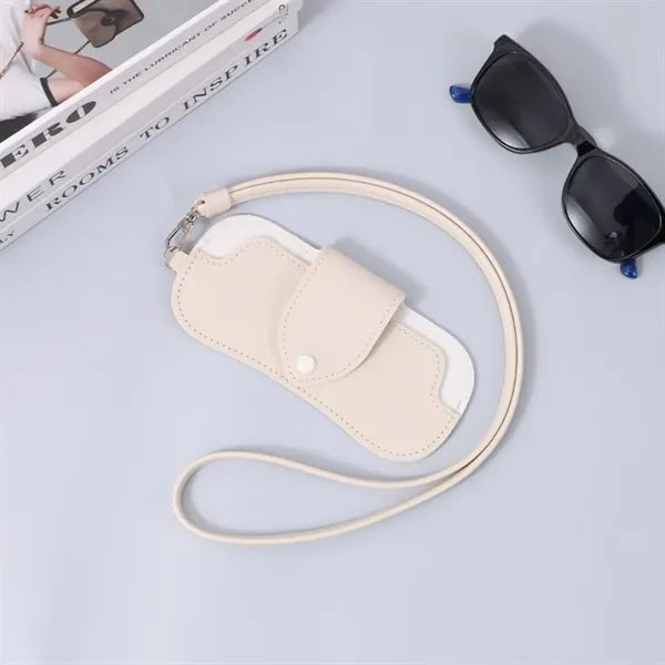 Portable Double-Sided Leather Lanyard Glasses Sunglasses Bag