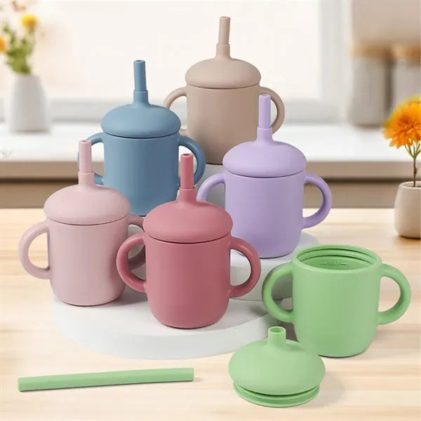Infants toddlers kid straw training silicone baby sippy cups