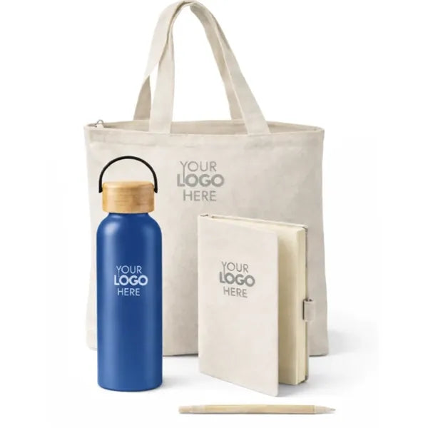 Eco Essentials Zipper Tote Gift Set with Journal,Pen,Bottle