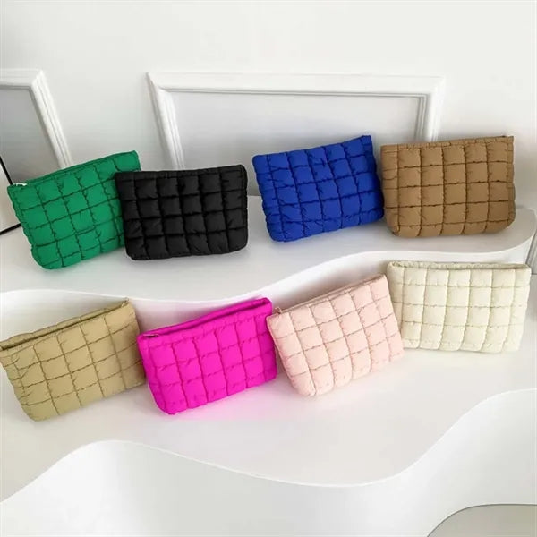 Portable travel toiletry organizer puffy quilted makeup bag