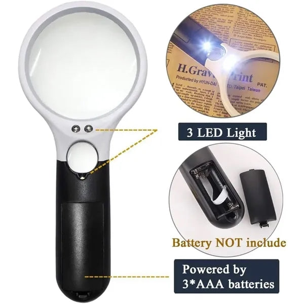3LED Dual Lens Portable Glass Magnifier