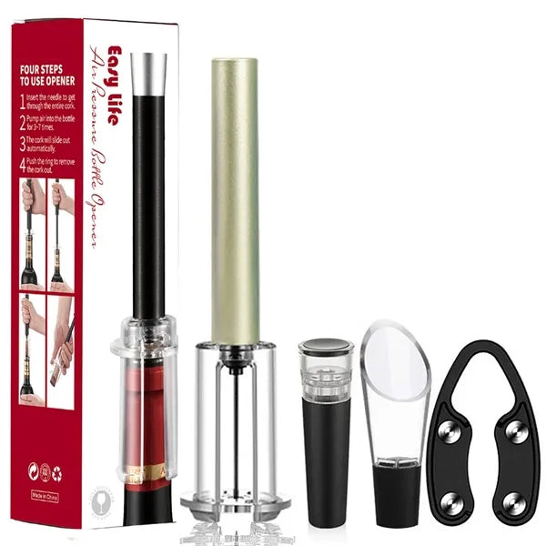 Air Pressure Pump Wine Opener Set With Foil Cutters