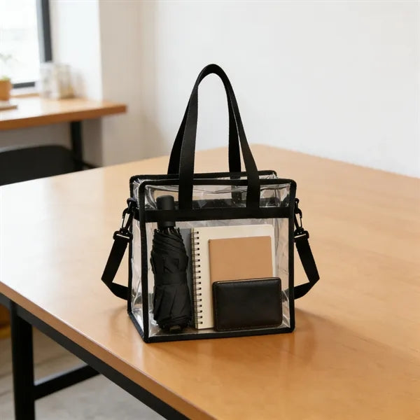 Clear PVC Stadium Tote Bag W/Zipper & Shoulder Strap