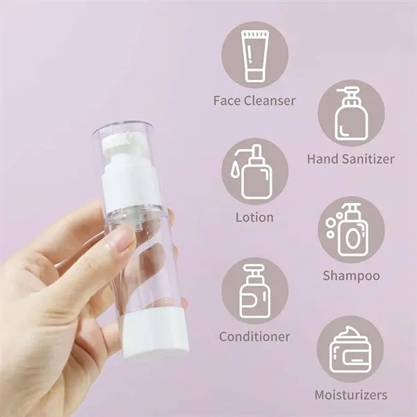 Toiletries 1 oz refillable airless pump travel bottles