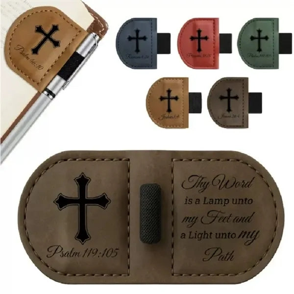 Vintage Magnetic Leather Bookmark with Pen Holder