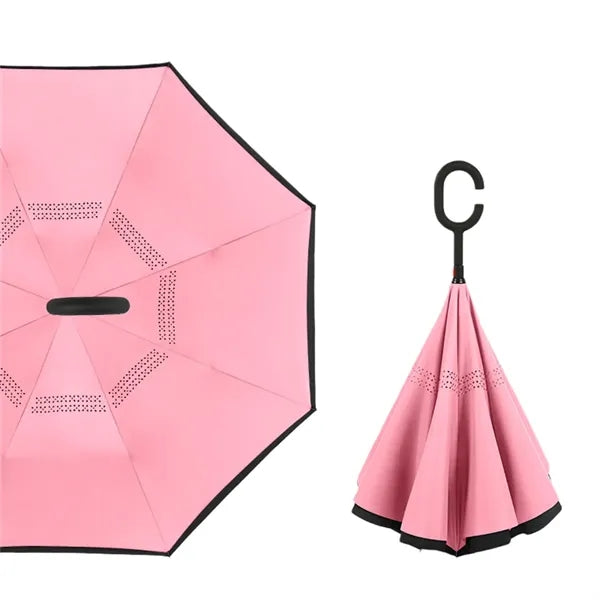Reverse Folding Umbrella C-Handle Double Layer Sun Rain