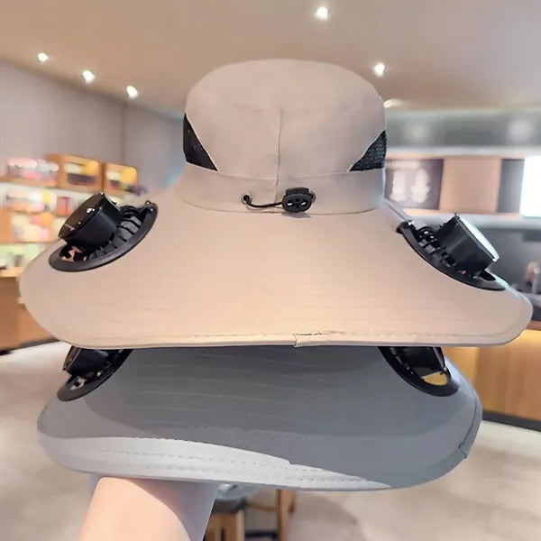 With 2 solar fans and USB charging sun hat