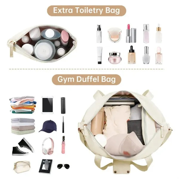 Large duffel bag with USB charging port for gym travel
