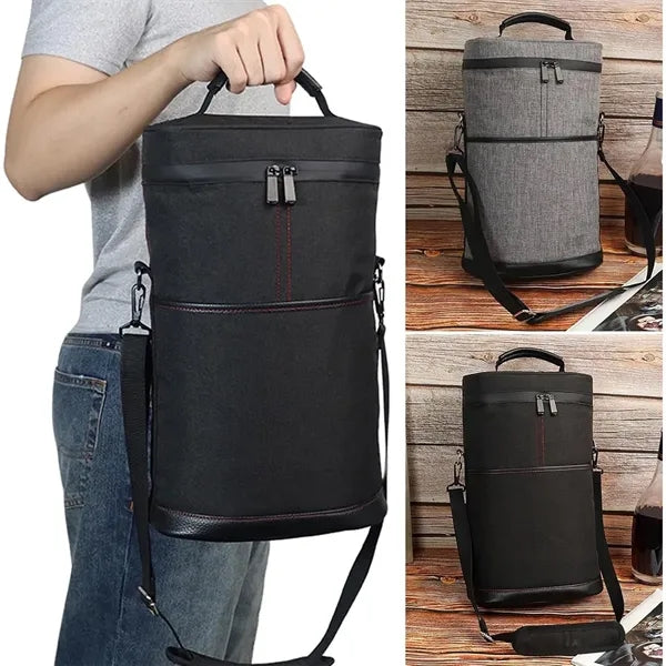 Portable wine insulated cooler bag with adjustable strap