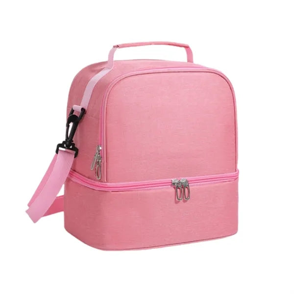 Dual Compartments Lunch Cooler Bag with Adjustable Shoulder