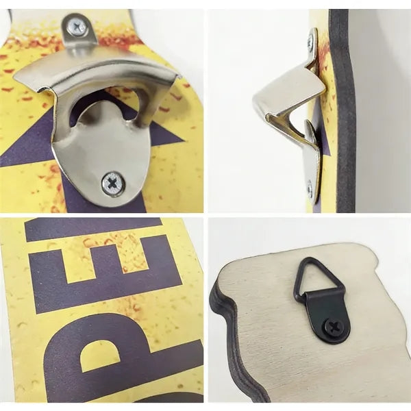 Wall-Mounted Bottle Opener on Customizable Wooden Board