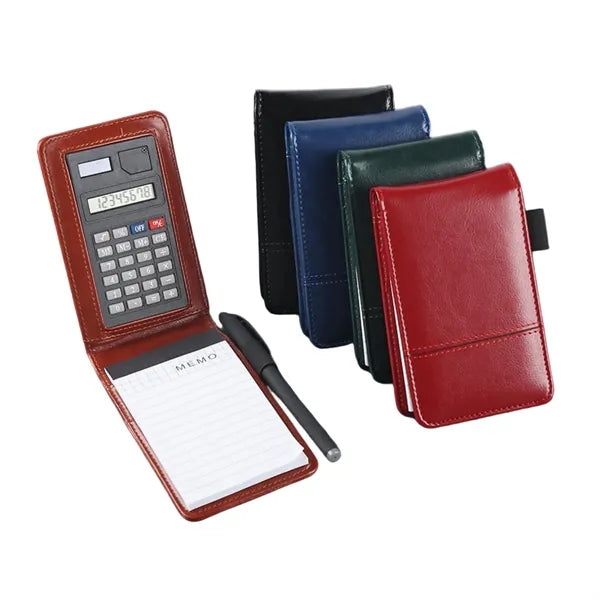 Leather Pocket Memo Pad with Calculator - Ocean