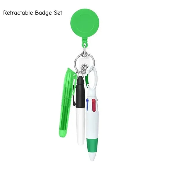 3-in-1 Keychain Pen Set 4-Color Ballpoint Highlighter Marker
