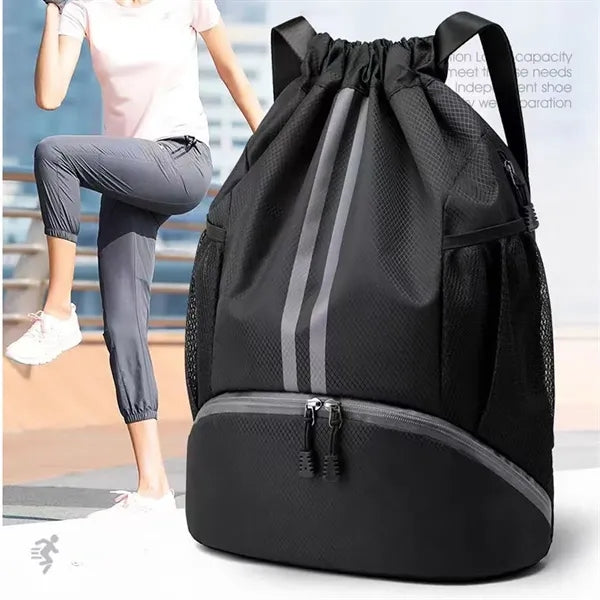 Basketball Sports Drawstring Backpack with Shoe Compartment