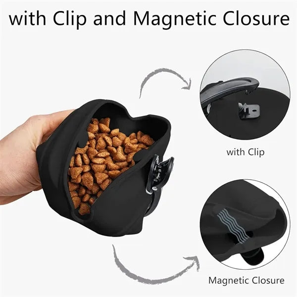 Magnetic Silicone Pet Treat Bag With Belt Clip Portable