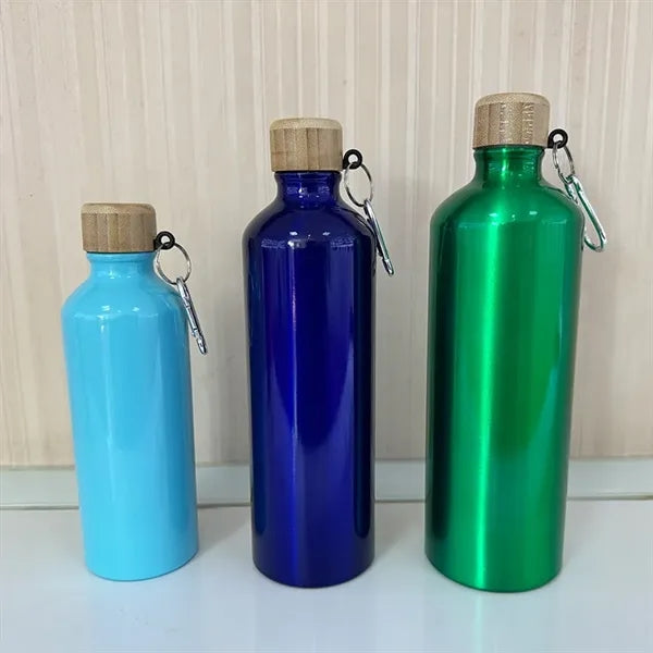 Aluminum Water Bottle with Bamboo Lid and Carabiner