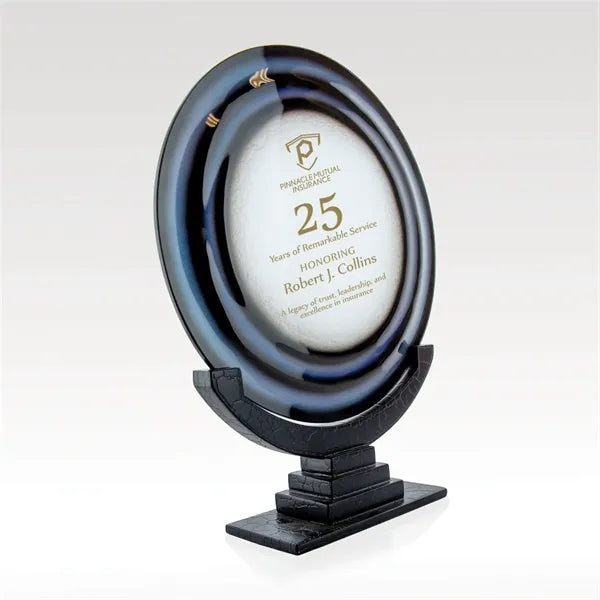 Blue ArtGlass Award with Black Cast Base