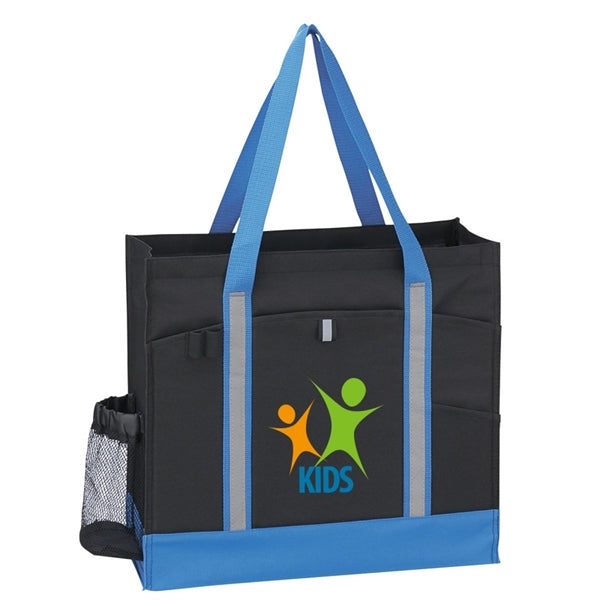 Unique Big Event Zippered Tote Bag with reflective bars