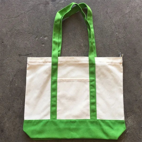Two-Tone Canvas Tote Bag with Pocket for Daily Shopping Use