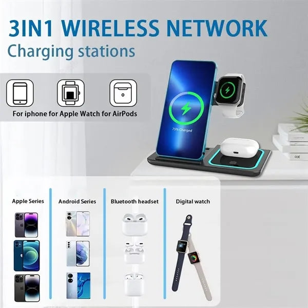 3 in 1 Foldable Wireless Charger Charging Station