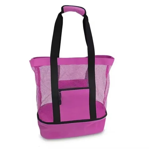 Mesh Beach Tote With Cooler Compartment Zipper Pocket