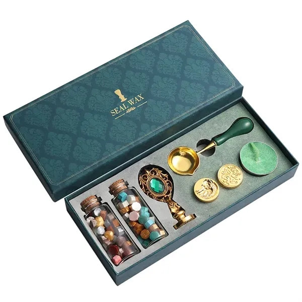 Vintage Wooden Handle Wax Seal Stamp Set Gift Box