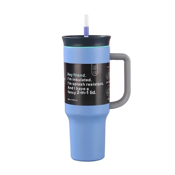 40oz Color-Block Stainless Steel Tumbler with Handle & Straw