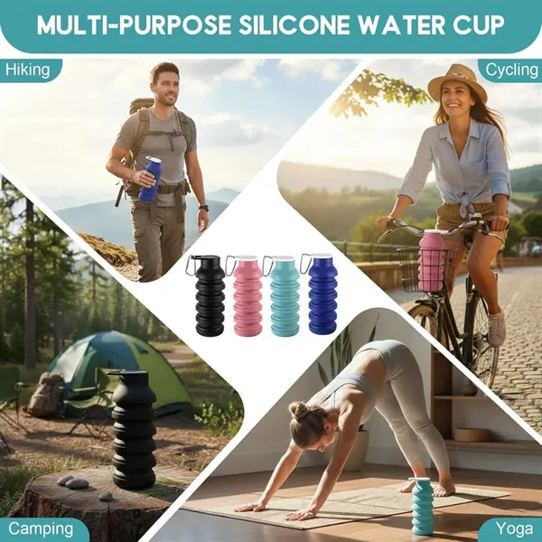 20oz Foldable Silicone Sport Water Bottle with Buckle