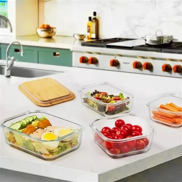 Eco-Clear Glass Meal Prep Containers with Bamboo Lids