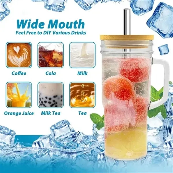 Bamboo-Lid Glass Tumbler with Steel Straw