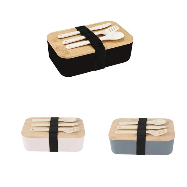 Bamboo Lid Straw Bento Box Set With Tableware