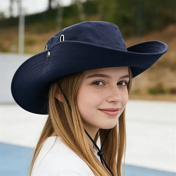 Foladable Wide Brim Sun Visor Bucket Hat W/ Adjustable Strap
