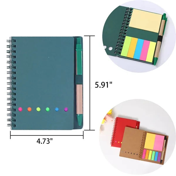 Spiral Notebook Lined Notepad with Pen and Sticky Notes