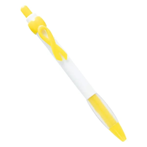 MOQ Cancer Awareness Ribbon Ballpoint Pen with Rubber Grip