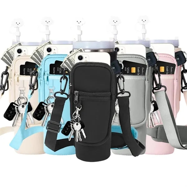 40oz Sling Carrier Water Bottle Bag with Pockets