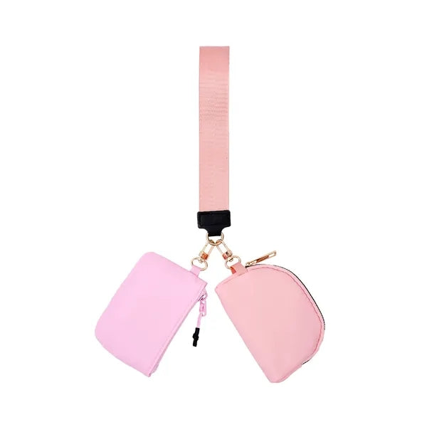 Wristlet Keychain Lanyard with Dual Pouches