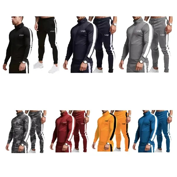 Striped Full-Zip Athletic Jacket - Polyester, Stand Collar