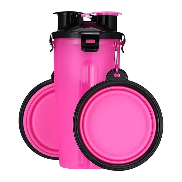 2 In 1 Portable Pet Food/Drink Bottle w/ Folding Bowls