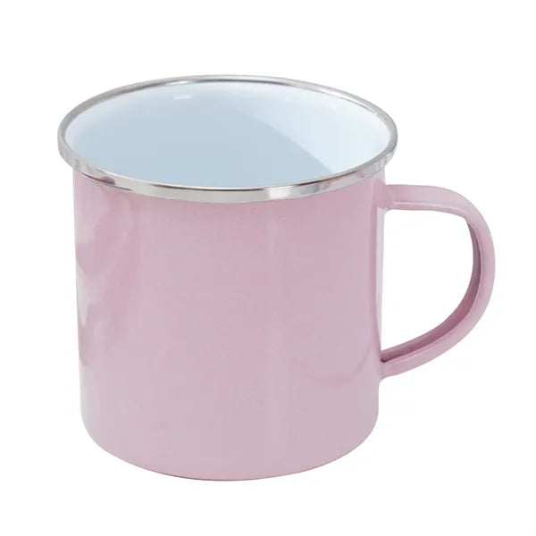 12Oz White Enamel Mug Silver Rim With Case