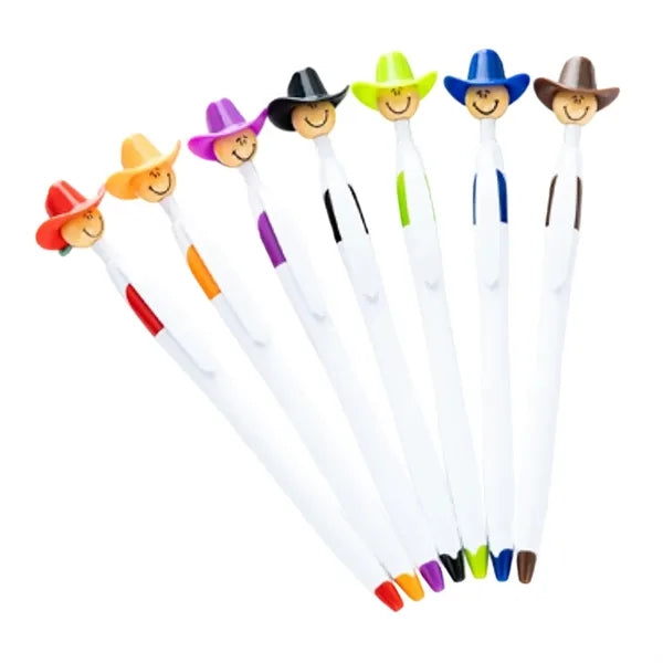 Click Ballpoint Pens with Cowboy Hat Smiley Face