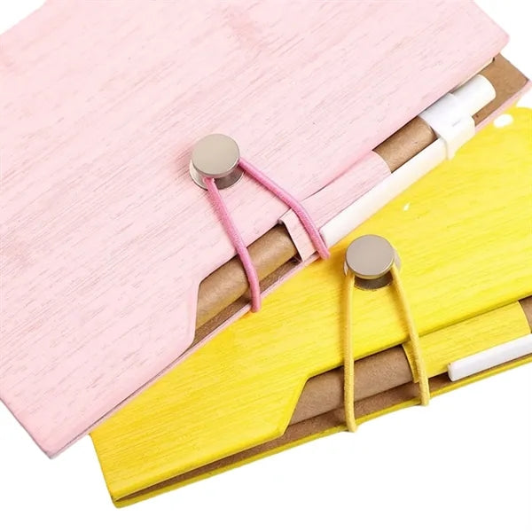 Wood Grain Notebook with Sticky Note and Pen