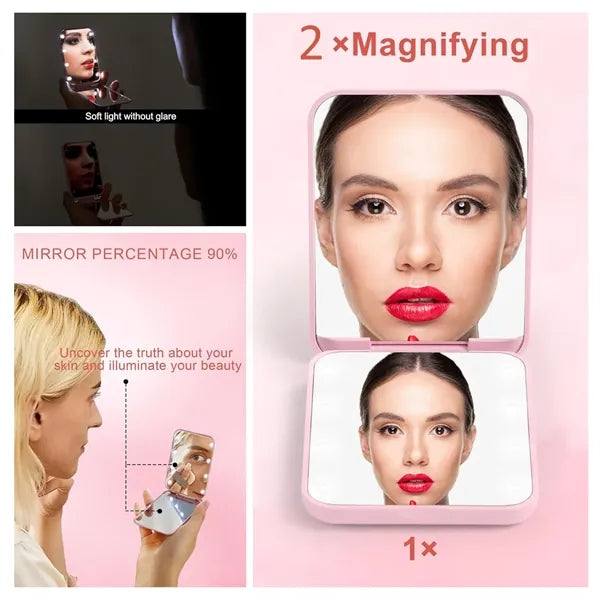 Folding LED Cosmetic Mirror with 2X Magnifier