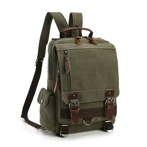 Vintage Canvas Backpack with Leather Accents for Travel