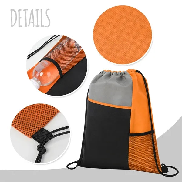 Eco Drawstring Bag with Pocket & Mesh Bottle Holder